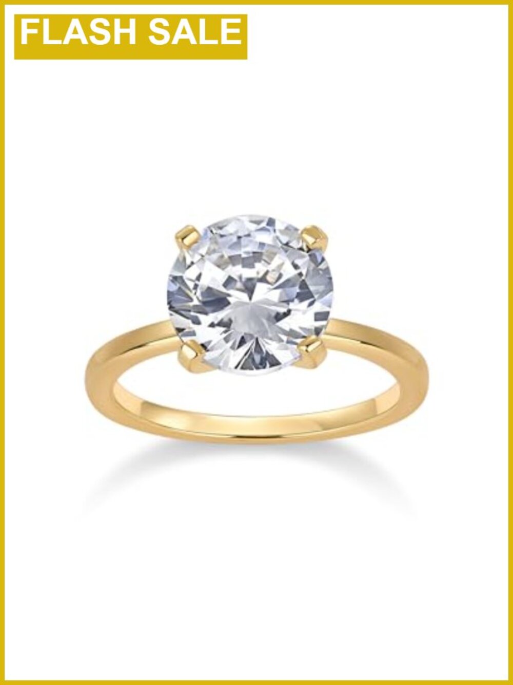 Solitaire Cubic Zirconia Engagement Ring 14K Gold Plated Promise Ring